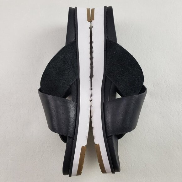 Ugg Kari Leather Slide Sandal Womens 7.5 Black Slip On Open Toe Crisscross Strap - Picture 6 of 10